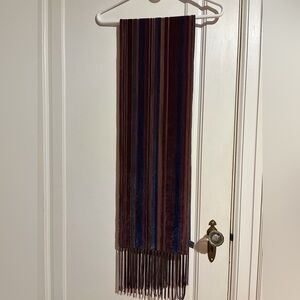 V. FRAAS Vintage Silk Velvet Striped Scarf with Tassels Brown Blue Purple - OS